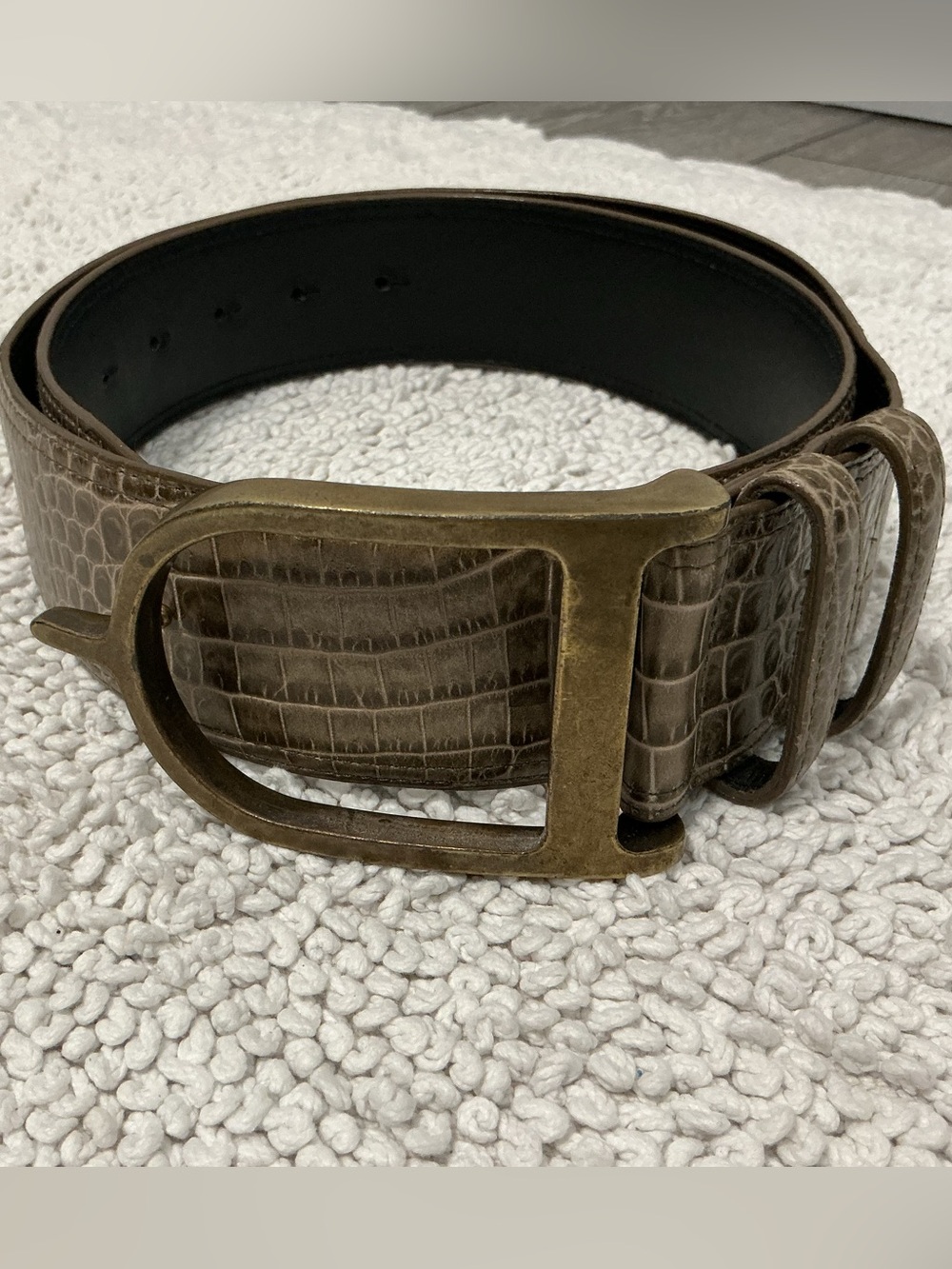 Sandy Duftler Designs Leather Spur Buckle Crocodile Print Belt 36